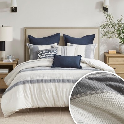 Queen Comforter Cotton Jacquard Waffle Weave, Oversized Comforters Queen Bed,...-image