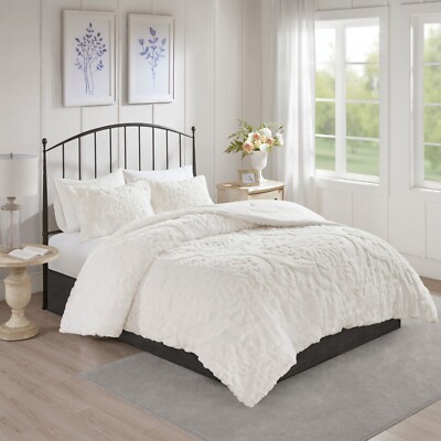 Madison Park Viola 3 Piece Tufted Cotton Chenille Damask Comforter Set-image