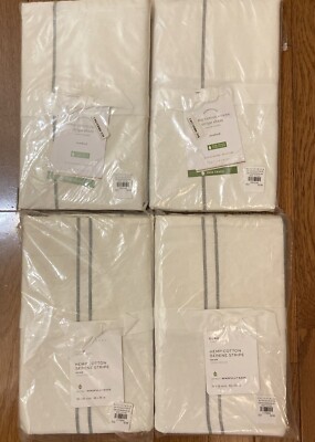 NIP! POTTERY BARN Hemp SERENE Stripe SHAM in EURO *or* STANDARD ~ Natural / Gray-image
