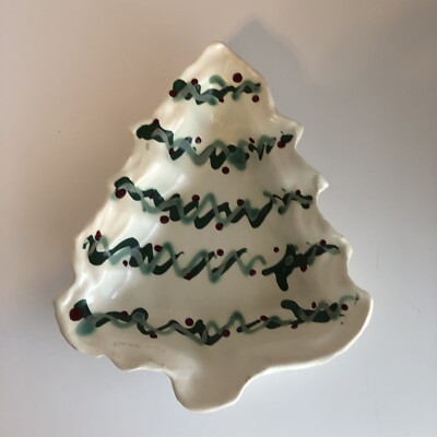 Artisan Handmade Tree Shaped Pottery Studio Dish Decor Signed Christmas Theme-image