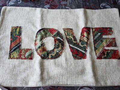 New Pottery Barn LOVE Patchwork Lumbar Pillow Cover 16