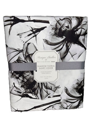 Pottery Barn Teen Shadow Floral Grey White Cotton Twin Duvet Bed Cover New-image
