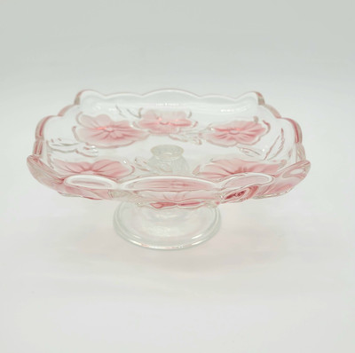 Mikasa Studio Nova Footed Crystal Stand With Pink Pansy Flowers Germany-image