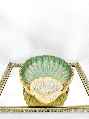 Vintage Clamshell Shaped Chip & Dip Serving Platter, Studio Art Pottery, USA-image