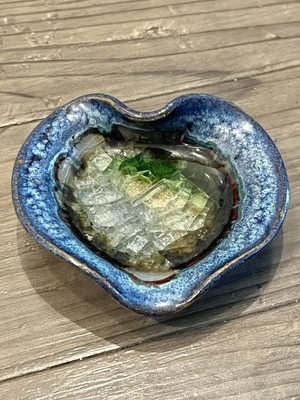 Crystal Heart Dish W/ MESMERIZING Blue And  Green Trinket Tray Studio Art Potter-image