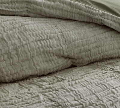 Pottery Barn Cloud Duvet Cover Cotton/Linen Loden Full/Queen Nip $229-image