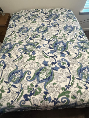 Pottery Barn King Cal King Duvet Cover 108x92 Floral Blue Green Cotton-image