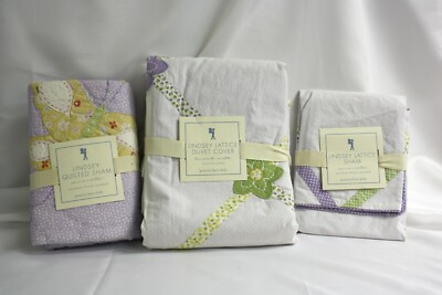 Pottery Barn Kids Lindsey Lattice Duvet Cover Twin quilted Sham set + reg Sham-image