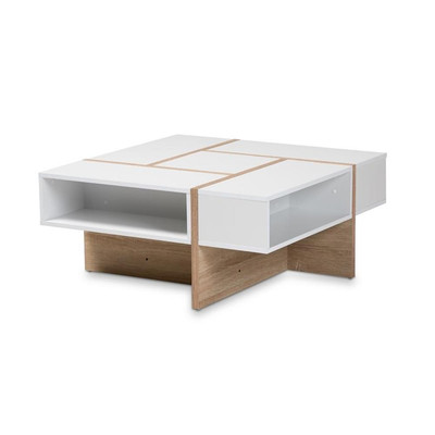 Baxton Studio Rasa Two-Tone White and Oak Finished Wood Coffee Table-image