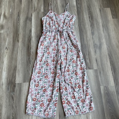 Dip Linen Blend Jumpsuit Womens XL floral wide leg romper Tank V-neck Boho-image