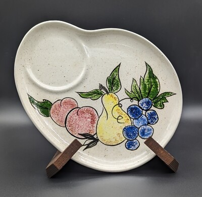 Vintage Fruit Hand Painted Kidney Shaped Studio Pottery Serving Platter Signed-image