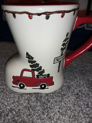 Potter's Studio Red Truck w Christmas Trees Boot-shaped Coffee Mug Holiday 12 oz-image