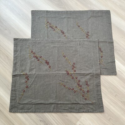 Pottery Barn Bed&Bath Rachel Pillow Shams Floral Embroidery Gray Charcoal Denim-image