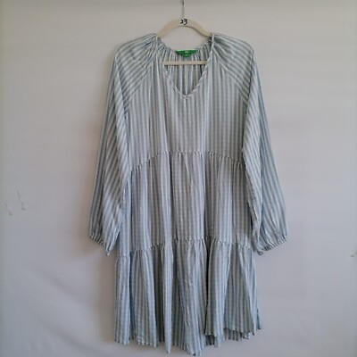 Dip Womens Sky Blue Drop Shoulder V-Neck Striped Cottagore Tiered Dress Size XL-image