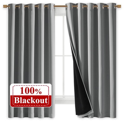 100% Blackout Curtains with Black Liners, 70
