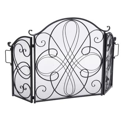 Christopher Knight Home Kingsport Fireplace Screen, Silver Flower On Black-image