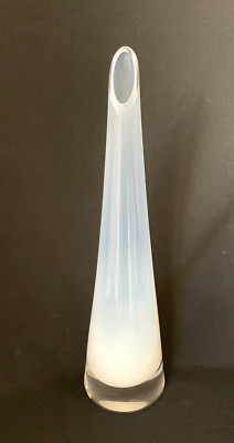 STROMBERGSHYTTAN  Signed Horn Shaped Art Glass Vase White Modern Sweden-image