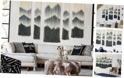  Large Macrame Wall Hanging 5Pcs Handmade Dip-Dyed Mountain Wall Decor black1-image
