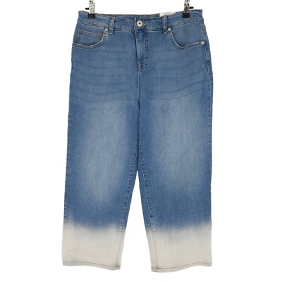 Style & Co Straight Cropped Jeans High Rise Bleach Dip Dye Denim Petite NWT 10P-image
