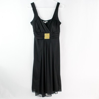En Focus Studio Women's Black V Neck Straps Formal Dress with Belt Detail Sz 10-image
