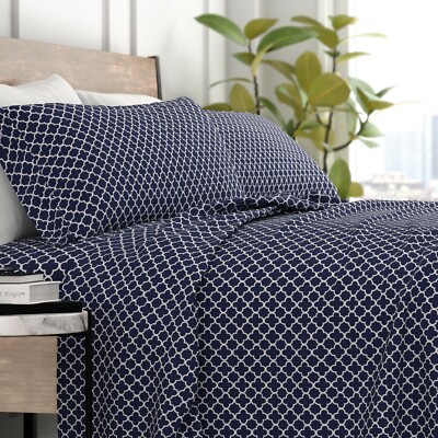 Kaycie Gray Fashion 4 Piece Ultra Soft 100% Microfiber Quatrefoil Bed Sheet Set-image