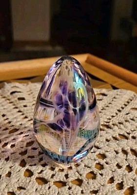Glass Eye Studio Egg Shaped Paperweight Iridescent Purple GES 00-image