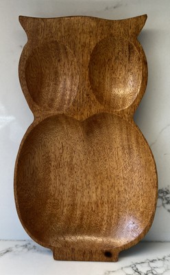 Vintage OWL Wood Snack Tray Large Mid Century Modern MCM 11” x 6.5