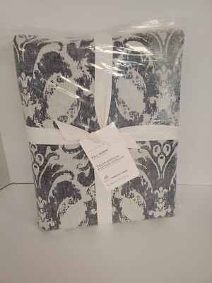 NEW Pottery Barn Telea Damask Duvet Cover Linen Cotton Queen 92x88 in  New -image