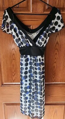 Studio Y Womens Sz M Molded Bra Top Dress Blue Black White Polkadot-image