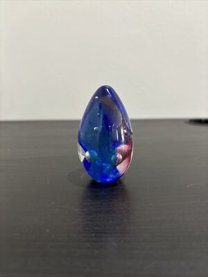 Glass Eye Studio Egg Shaped Art Paperweight Blue Teal Pink Bubble Marked GES 99-image