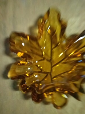 Vintage Glass Amber Maple Leaf Shaped Candy Trinket Dish -image