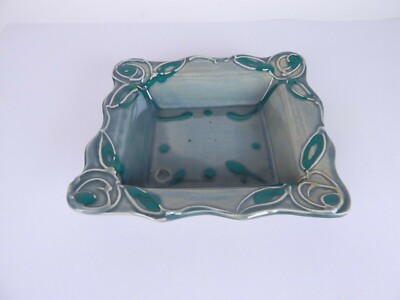 Studio Art Pottery Baking Casserole Dish Square Scalloped Edges Glazed 9 x8 teal-image