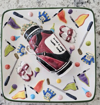 WORLD BAZAAR Chip/Dip Ceramic Platter Golf Bag. Golf Themes.-image