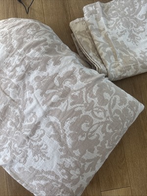 Pottery Barn King Size Tan Jacquard Duvet Cover Set 5 PCs Cotton Reversible-image