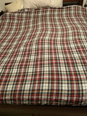Pottery Barn Denver Plaid Linen Blend Full Queen Duvet Cover Red Blue Green-image