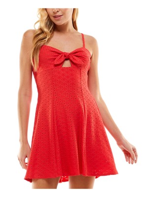 CITY STUDIO Womens Coral Bow Front Lined Sleeveless Short Dress M-image