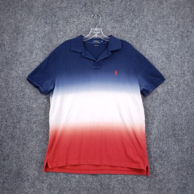 Polo Ralph Lauren Shirt Mens L Large Blue Custom Slim Fit Dip Dye Golfing Golf-image