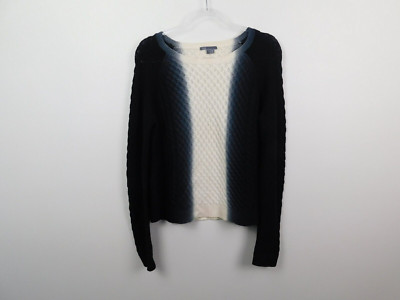 Vince Sweater Womens Large Black Ombre Dip Dye Wool Cable Knit Crew Neck-image