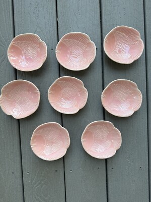 8 Pottery Barn Malibu Collection Coral Pink Fish Dipping Ceramic Embossed Bowls-image