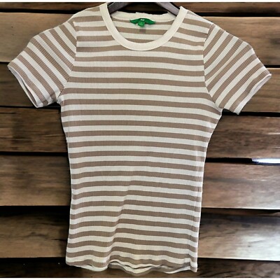 Dip Striped T Shirt Womens Size Large Tee Cap Short Sleeves Brown White-image