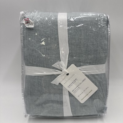 Pottery Barn Belgian Flax Linen KING Duvet Cover ~ Mineral Blue /#R4B1B-image