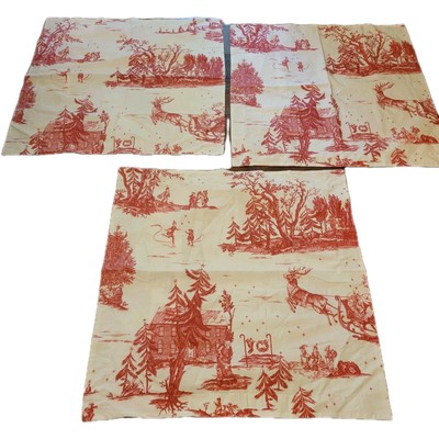 Pottery Barn Red Santa Toile Percale King Duvet and 3 Euro Shams Christmas-image