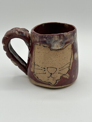 WAYWARD BLOOM Ceramic Studio Pottery OHIO Shaped Cat Face Drip Glaze Cup Mug-image
