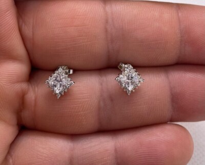 Square halo princess center stud earrings simulated diamonds 925 sterling silver-image