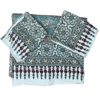 3pc Pottery Barn Selena Duvet QUEEN Cover Set + 2 Shams Medallion Kalamkari-image