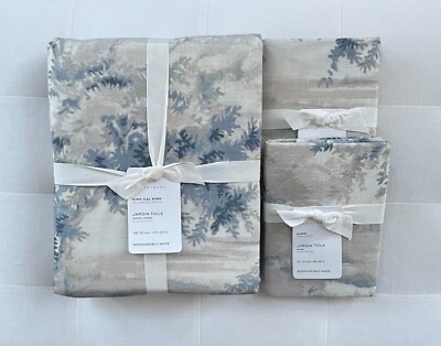 Pottery Barn JARDIN TOILE Duvet King California King & Two Euro Shams Blue NWT-image