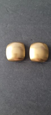 Signed Clara Studio Clip On Square Earrings Brushed Gold Tone Modernist:FABULOUS-image