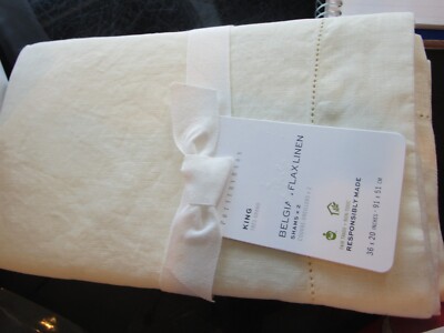 2 Pottery Barn Belgian Flax Linen Shams king classic  ivory   New-image