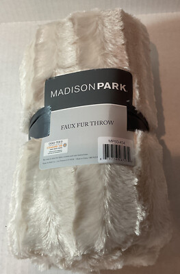 ⚡️Madison Park Duke Ribbed Faux Fur Throw - Ivory (50x60)-image