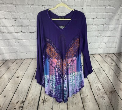 Greater Good Dip Dye Purple Beaded Boho Top Womens Size L/XL Brand New-image